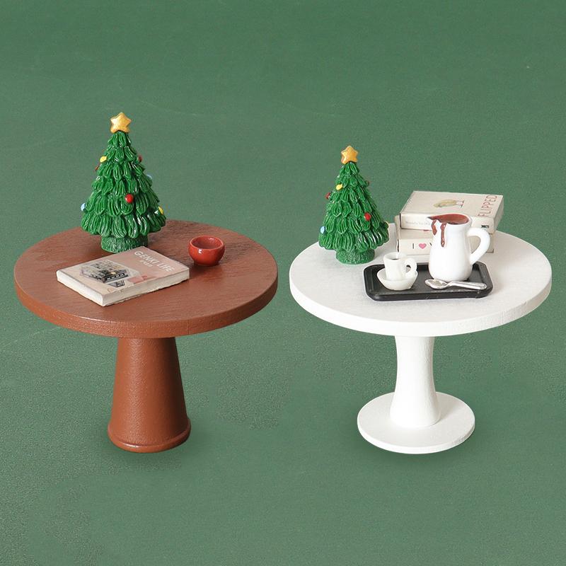 1/12 Dollhouse Mini Round Tea Table Model Dollhouse Dining Room Furniture Decoration Dolls House Micro Scene Decor Ornaments