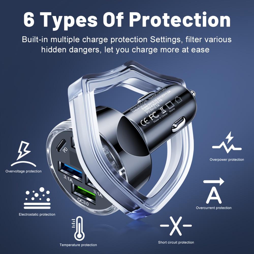 6-Port 100W Car Charger, Multi USB Fast Charging with LED Display