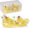 Easter Decoration Set: Yellow Hens In Nests with Eggs and Flowers - 2 Pieces, 6cm
