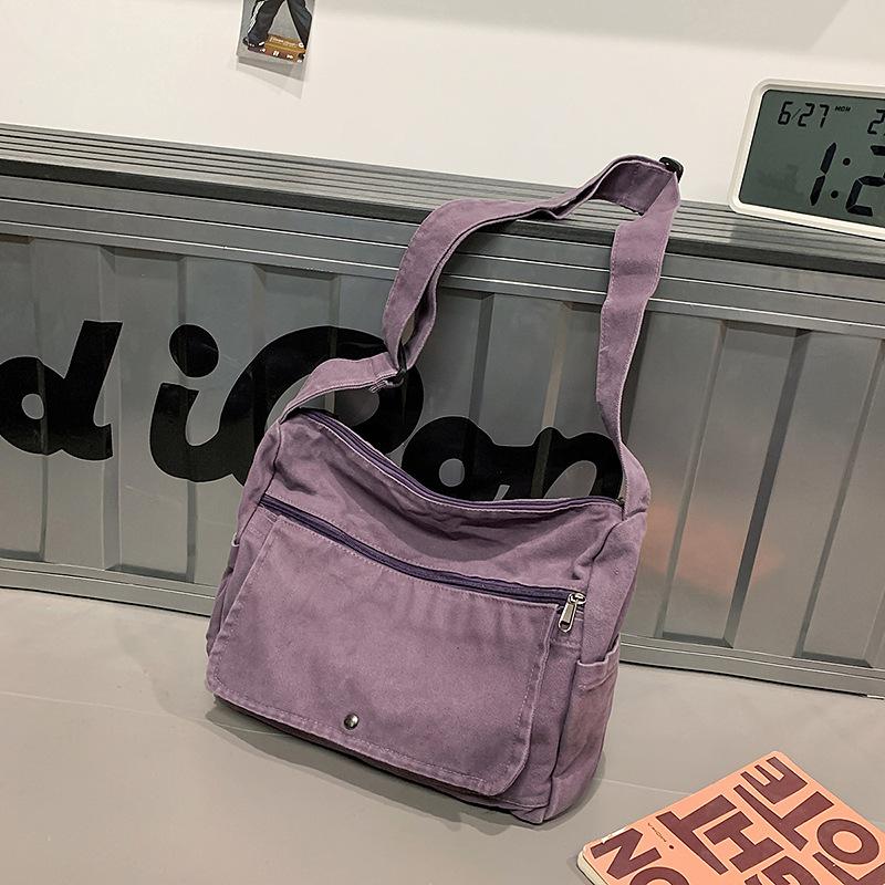 Crossbody Bag Canvas Bag Female College Student High School Student Simple Large Capacity Wind Solid Color Shoulder Bag Trendy Man