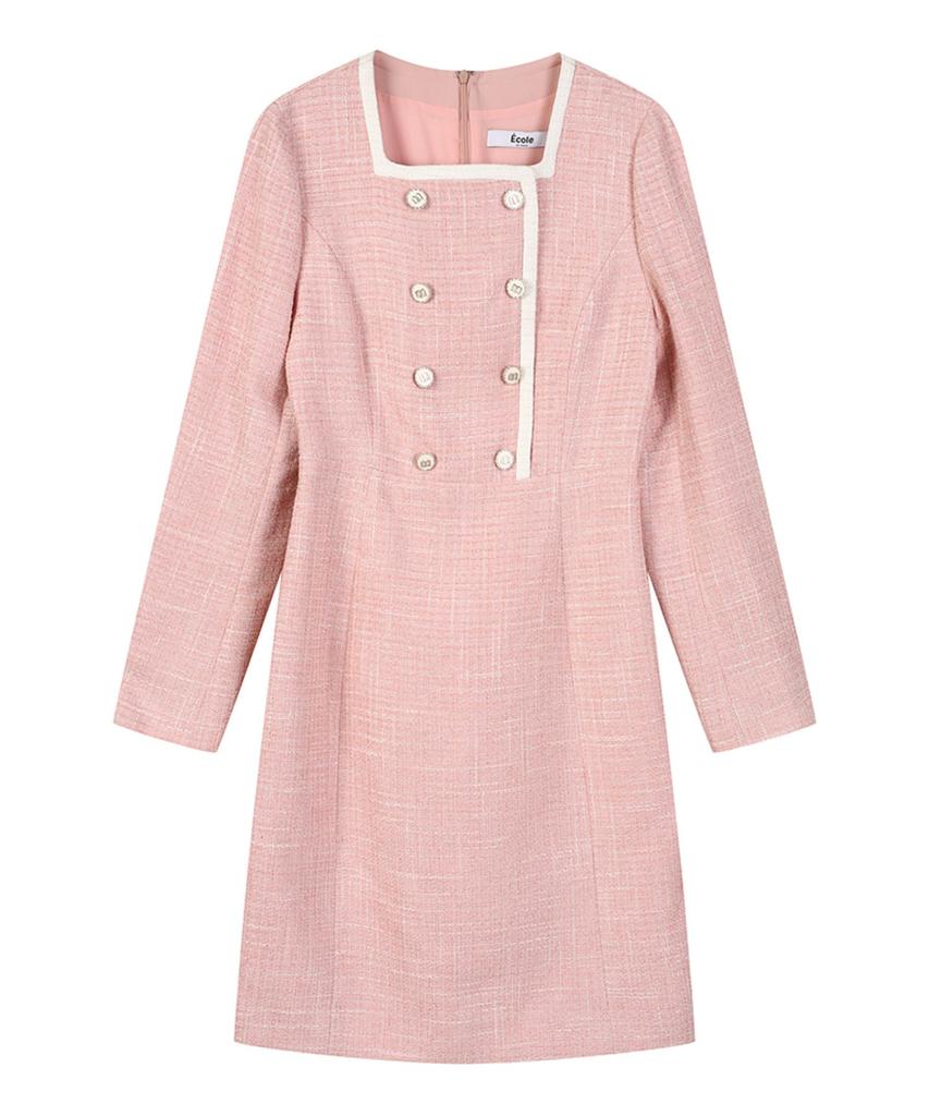 ECOLEDEPARIS Square Neck Tweed Dress_Cb2Zwoa012Z