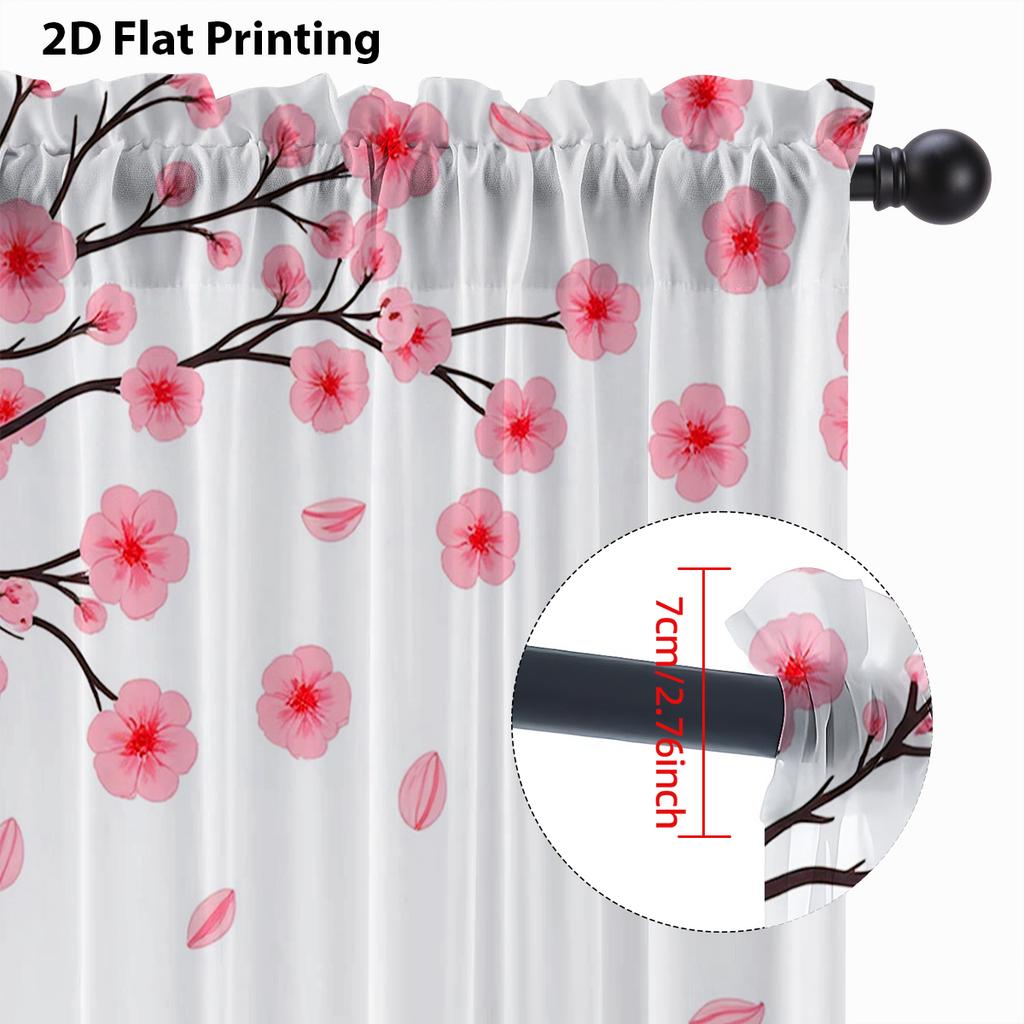 Sheer Voile Curtain Pink Cherry Blossom Print Drape Romantic Floral Window With Rod Pocket Polyester