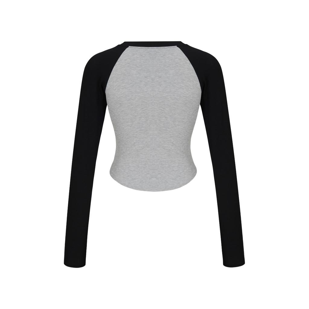 WANNABEZFIT F.H.L Emblem Contrast Slim Fit Long Sleeve Gray & Black