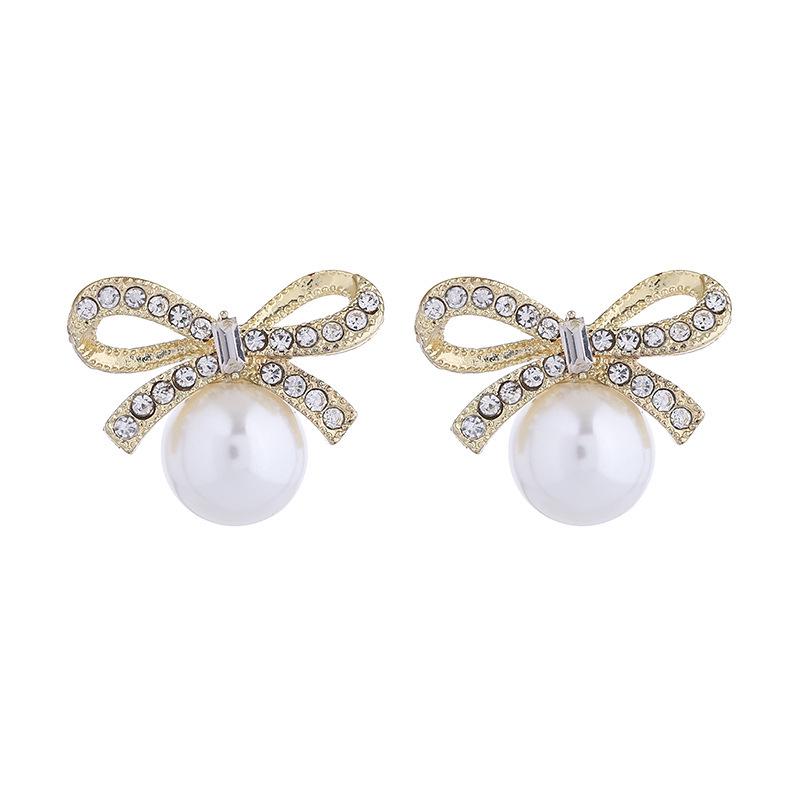 Top-Selling Faux Pearl Bow Stud Earrings for Women - Fashionable, Versatile, Sweet Style
