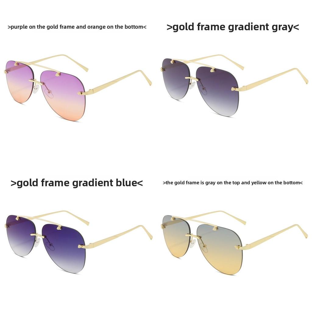 Summer Uv400 Gradient Yellow Lens Metal Frameless Frog Glasses For Travel And Parties