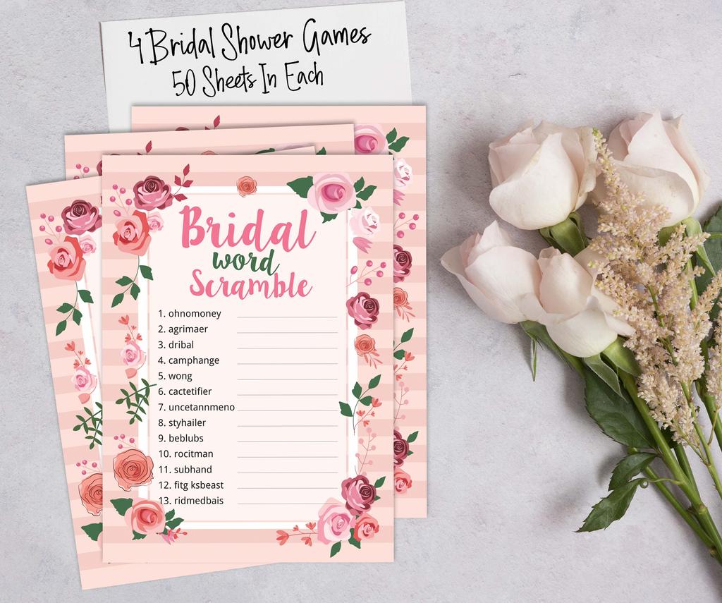 Inkdotpot Bachelorette Party Games Set Bundle Of 4(50 Sheets Each) w Miss to Mrs Gold Banner Floral Fun Bridal Shower Games