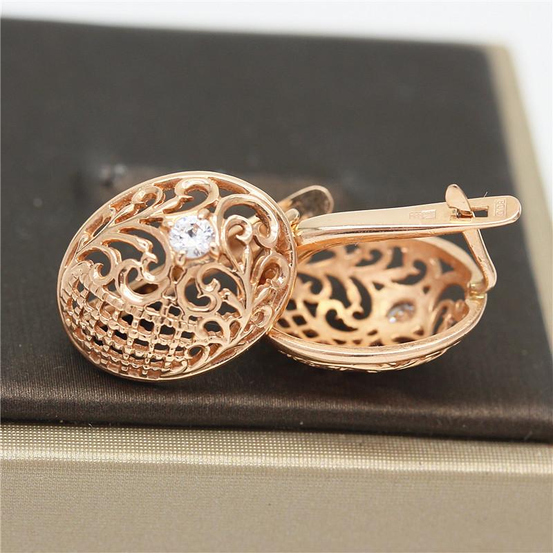Purple Gold Plated 14K Rose Gold Hollow Flower-Shaped Crystal Earrings For Women Palace Style Unique Luxury Charm Jewelry