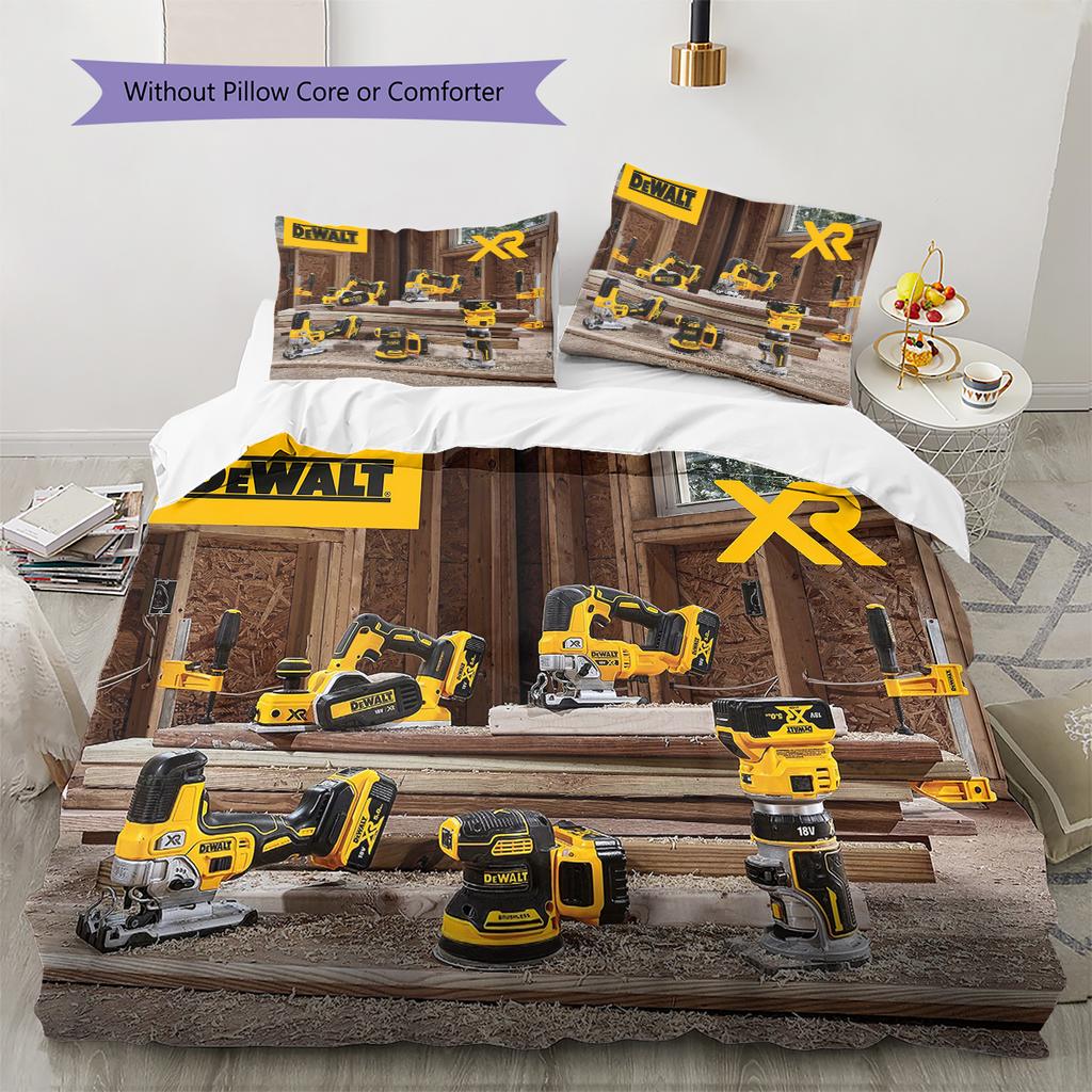 Dewalt Tool Pattern Bedding Quilt Set Quilt Cover Pillowcase Home Decoration Gift (1 * duvet cover + 2 * pillowcase, without core)