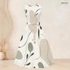 Women Plus Size Two Piece Set Printed 3 4 Sleeve Open Cardigan Sleeveless Round Neck Tie Waist Flared Dress