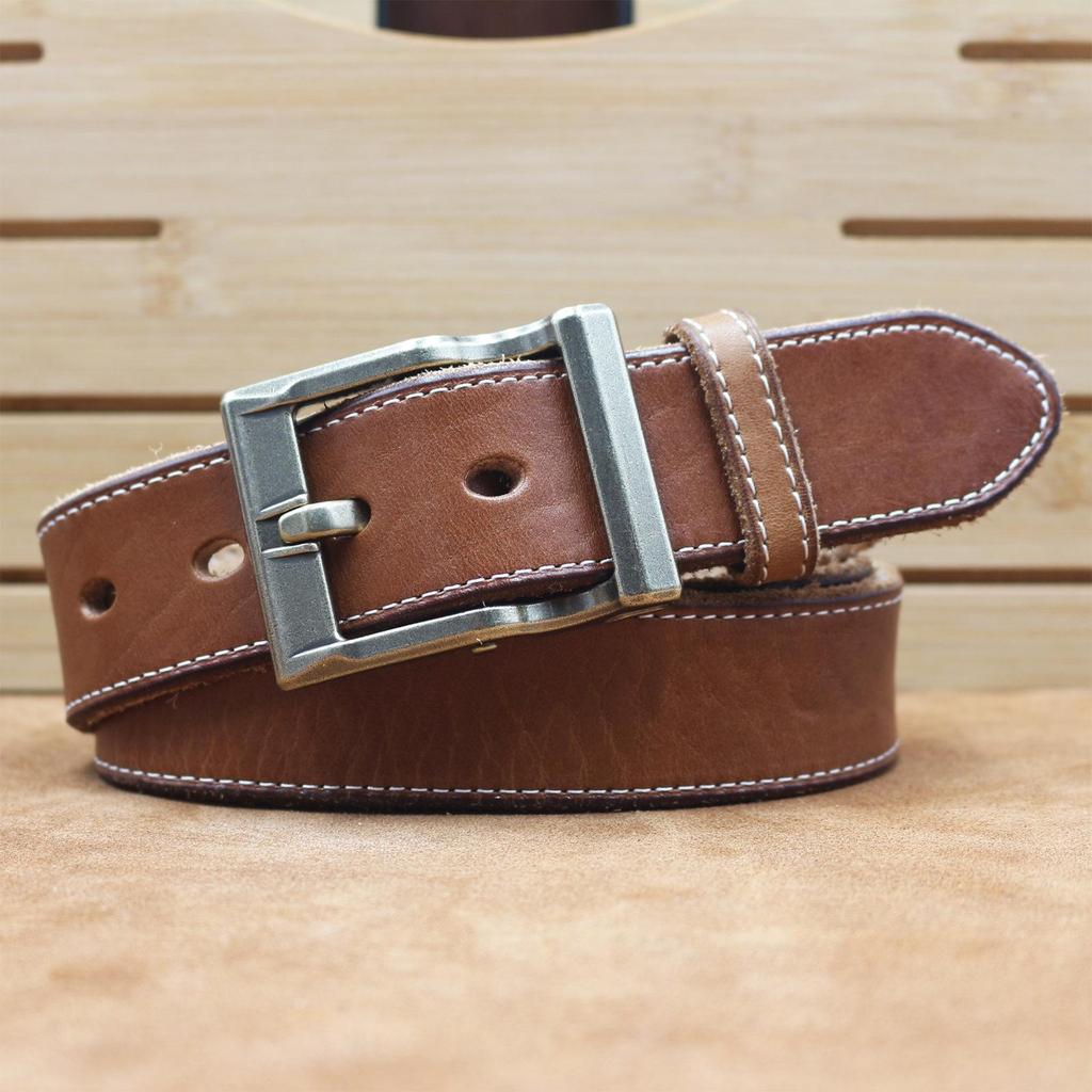 Men's Retro Hand-Stitched Washed Leather Belt - 100% Top Layer Cowhide, Business Casual, Creative Design