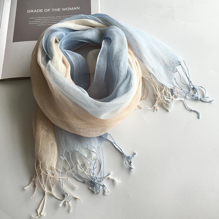 Summer Japanese Literary Linen Scarf Hanging Dye Gradual Change Color Scarf Women Air Conditioner Shawl Sunscreen Silk Scarf