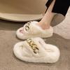 European goods heightened thick-soled fluffy slippers women wear high-end explosion spring and autumn chain Internet celebrity cross plush slippers