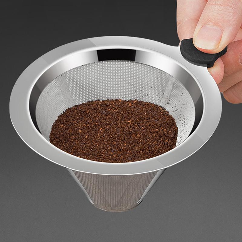 Double Layer Stainless Steel Reusable Coffee Filter Holder - Coffee Tea Strainer Essential Coffee Making Accessory