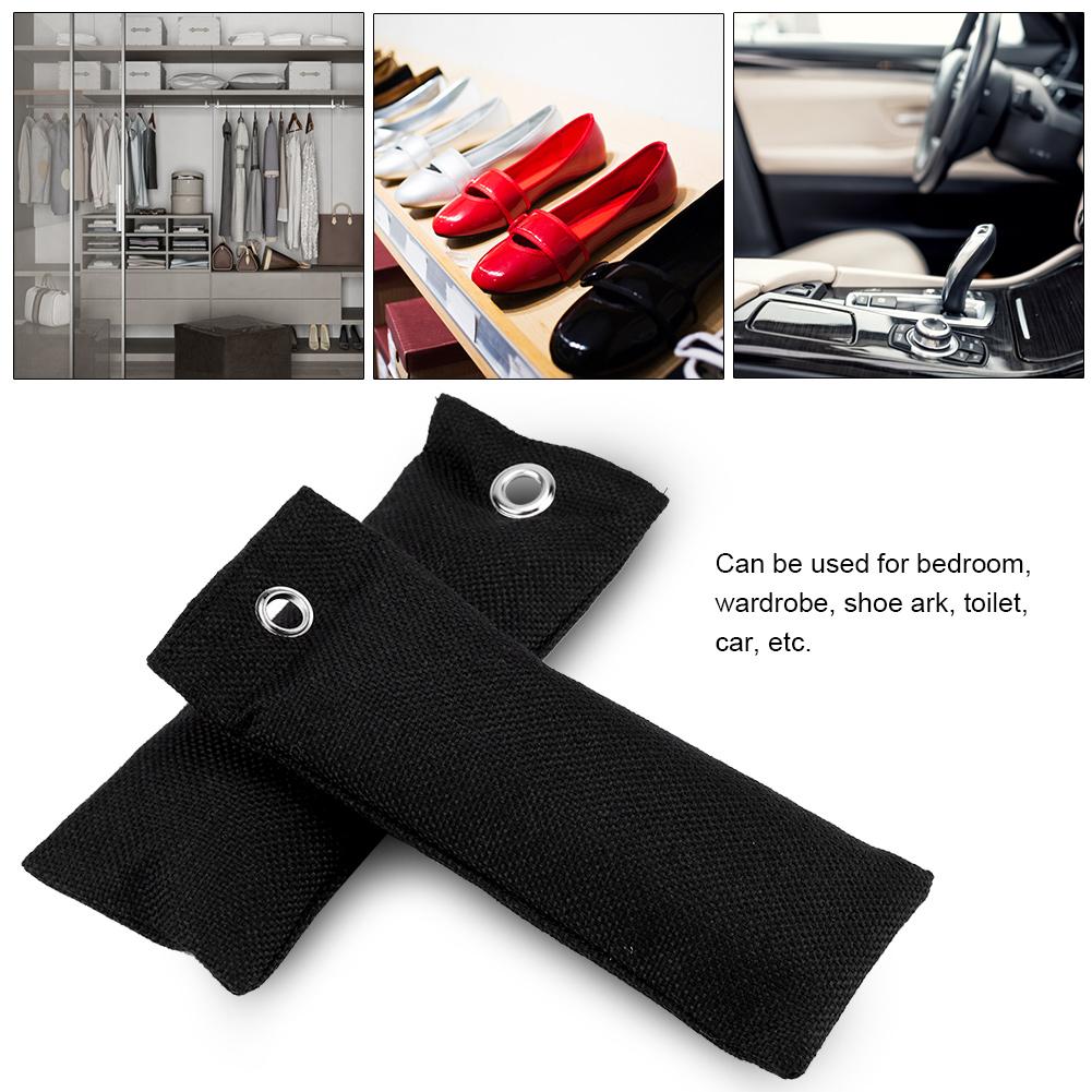 2Bags Bamboo Charcoal Home Car Purifier Activated Carbon Shoes Deodorant Bag(Black)