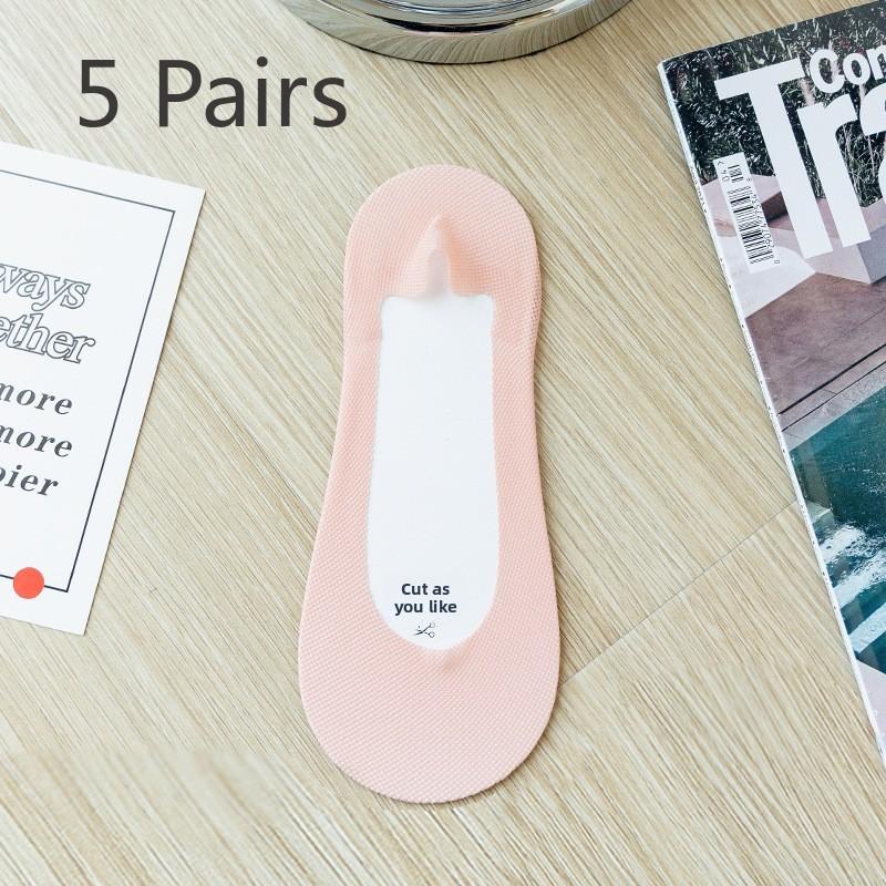 5 Pairs of Women's Summer Thin Ice Silk Sweat Absorption Shallow Mouth Invisible Short Boat Socks