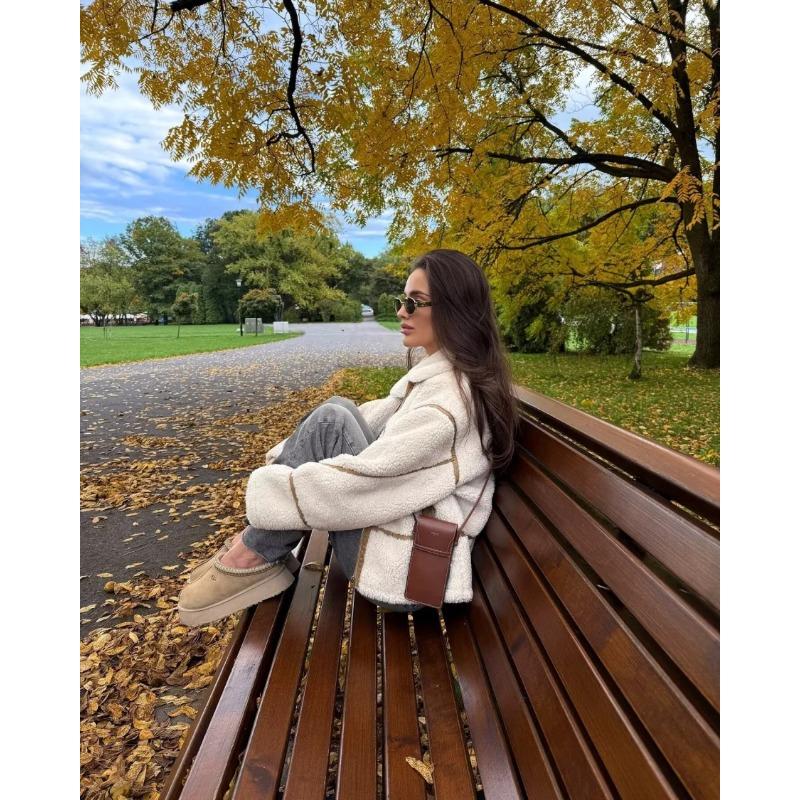 Shearling-like Coat Winter Arrivals Women's Fleece Reversible Long Sleeve Stand-up Collar Warm Jacket Coat