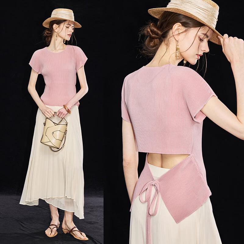 Women s Pleated Short Sleeve T-shirt L розовый