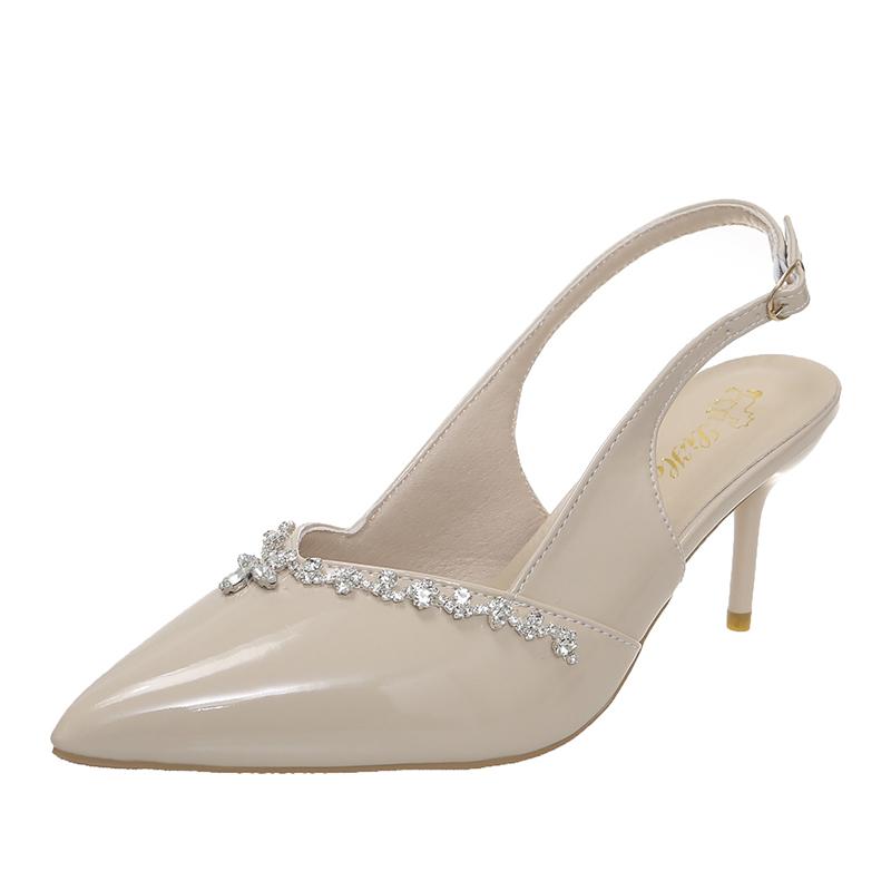 Fashion Buckle Strap Sandals Stiletto Heels Spring Shoes Suit Female Beige 2025 Summer High Fashion Girls Comfort Closed Black Rhineston