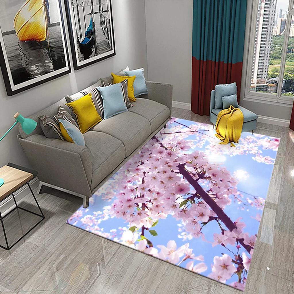 3D Pink Cherry Blossoms Pattern Carpet for Living Room Bedroom Kitchen Area Rug Carpet Home Decor Parlor Floor Mat Anti-Slip Rug
