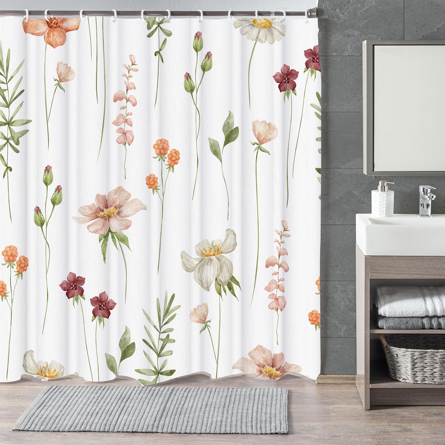 

Bohemian Vintage Botanical Wildflowers Retro Bohemian Botanical Natural Shower Curtain, Fairytale Forest Bathroom Curtain Decor W60H190(CM)-1 Pcs