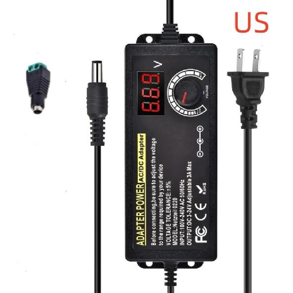 Adjustable Power Supply Variable AC-DC Power Adapter Laboratory 3V-24V-3A with US/EU Plug Female Home Appliance Alligator Clip