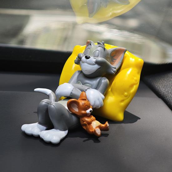 Ornamenti per Auto Gatto e Topo Cartoni Animati, Decorazione per Cruscotto Auto in Resina, Statuette Personaggi Kawaii per Scrivania d'Ufficio