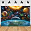 Happy Birthday Party Decor  Outer Space Photography Background Custom Astronaut Rocket Galaxy Planet Photo Kids Gift Baby Shower