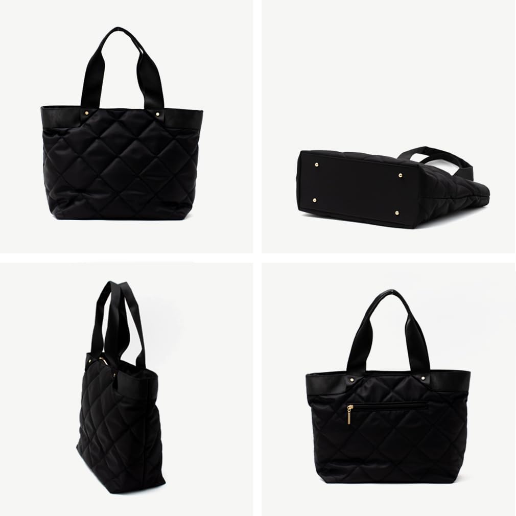 VITAFELICE Women's Quilted Nylon Tote Bag inb-90056z (Mocha)