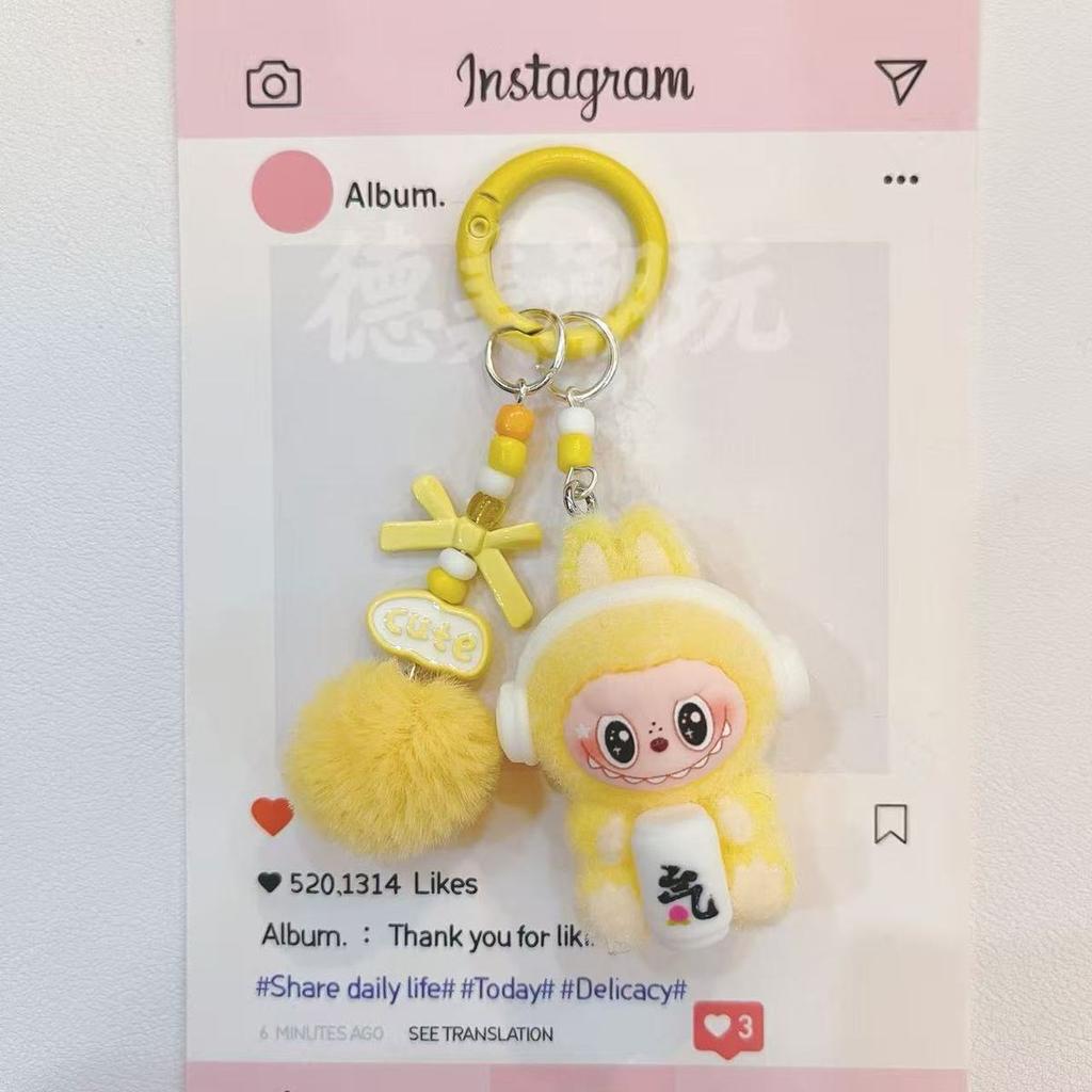 Labu Cute Doll Sitting Posture Plush Bag Couple Car Keychain Hanging Pendant Mobile Phone Chain