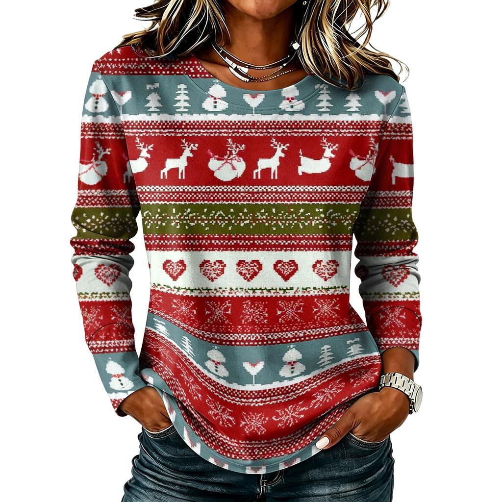 Women's Casual Christmas Print Long Sleeve Neck Top