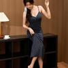 Women's Combed Cotton Floral Lace Lace V-neck Halter Summer New Slit Thin Long Dresses