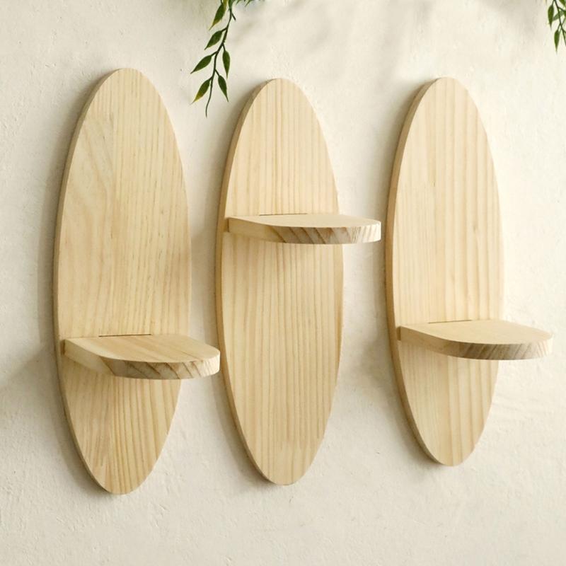 Contemporary Oval Shape Wooden Wall Shelf Floating Shelves Plant Display Stand Rack for Personalizing Home Styling Gift
