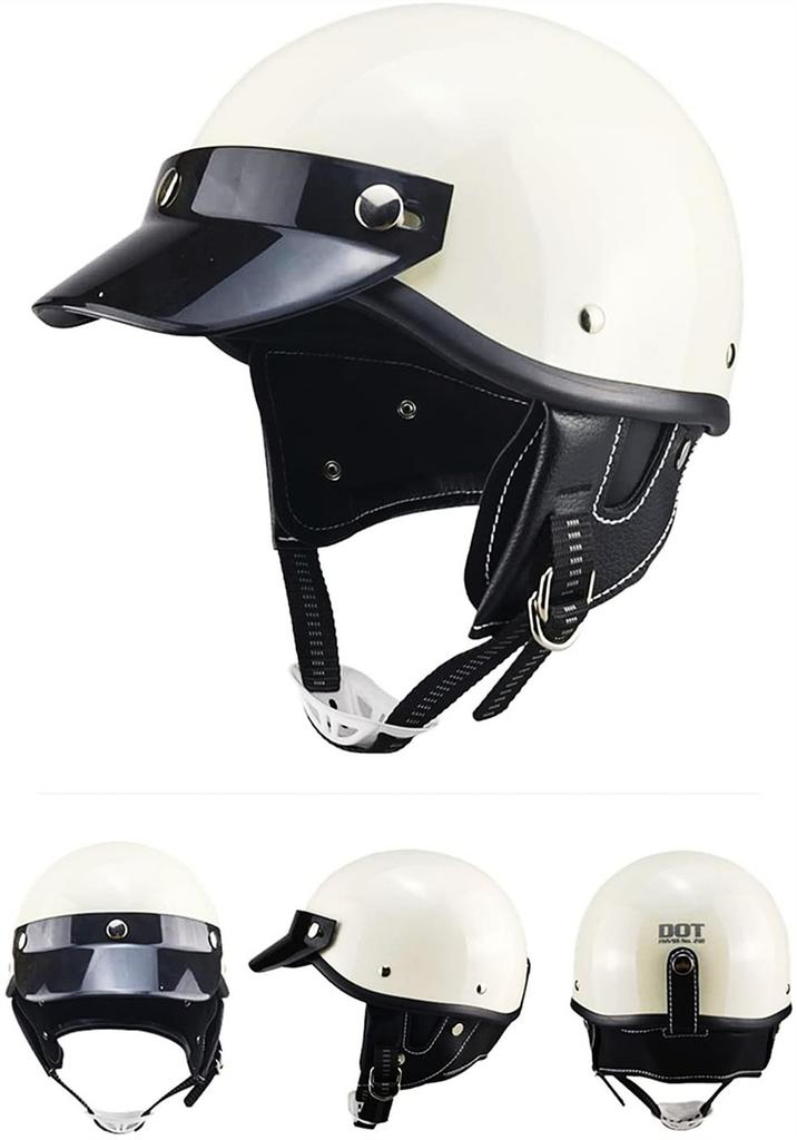 Kask w stylu japońskim z półpokrywą, kask z półczapką, wizjery, kość słoniowa ABS skóra, paski na uszy (23AE,L)