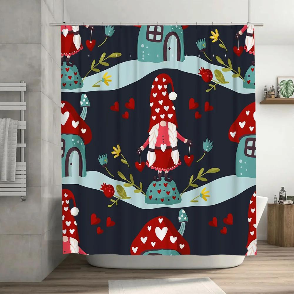 Vintage Mushroom Pattern Shower Curtain Waterproof Fabric Bathroom Decor Home Decoration Red White Blue Green Yellow Flower Desi