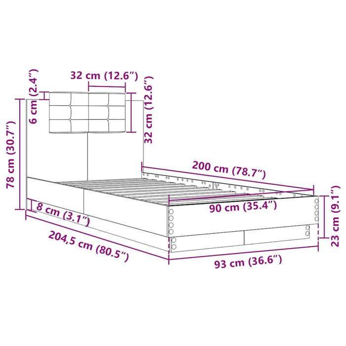 VidaXL Bed Frames with Headboard, Single Bed with Slat Base, Adult Bedroom Bed, Modern, White 90x200 Cm Wood 3209940