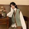 Women's Japanese-Style Green Plaid Sleeveless Cardigan: Retro Spring/Autumn Casual Vest
