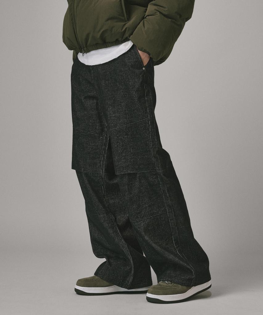 Beodeonteu Corduroy Cut-Out Layered Pants [Black]