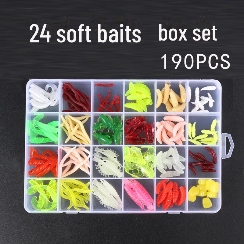 Anmuka Mixed Soft Bait Box: Mealworms, Bloodworms, Earthworms, Shrimp - Single/Double Tail (285/190 Pcs)