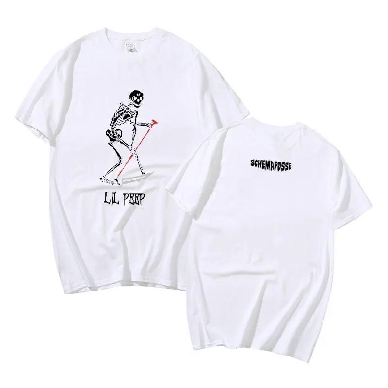2025 Sommer Rapper Lil Peep Cry Baby Engel Beschütze Mich Skelett Grafik Herren Damen Hip Hop 100% Reine Baumwolle Bedrucktes T-Shirt Y2k