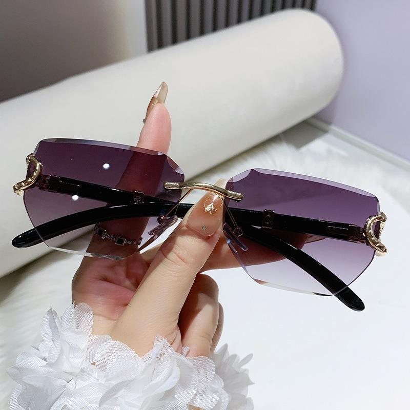 Vintage Rimless Gradient Sunglasses For Women Men Leopard Head Design Fashion Sun Glasses Polygonal Sunglasses