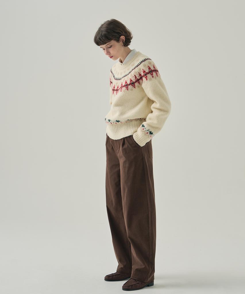 Deuloupisumeon Curved Corduroy One-Pleat Slacks [Brown]