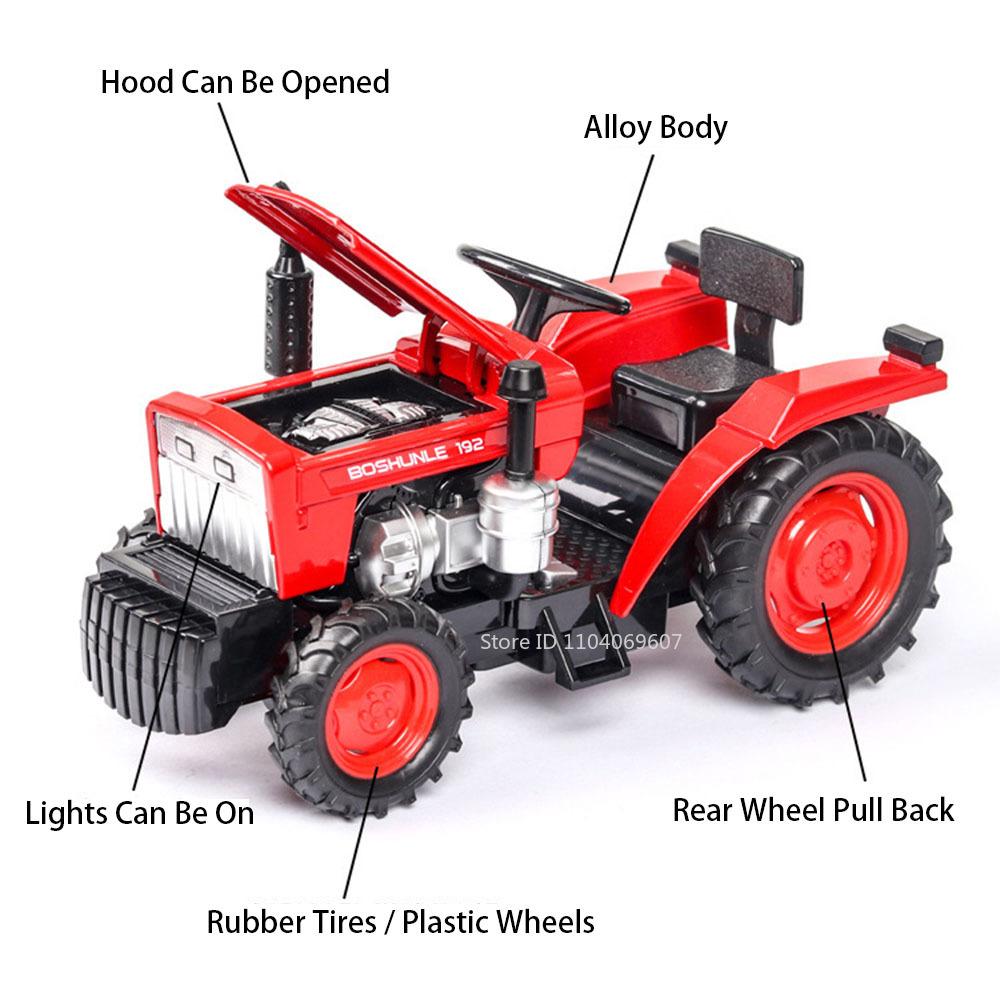 1:32 Miniature Model Toy Farm Tractors Metal Diecast Sound Light Pull Back Rubber Tires Simulation Tractor Toys for Boys Gifts