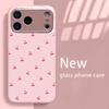 Cute Cherry Pattern Pink Metallic Tempered Glass Phone Case For iPhone 11 12 13 14 15 16 17 Pro Max 15 14 Plus 17 Air 16E Cover