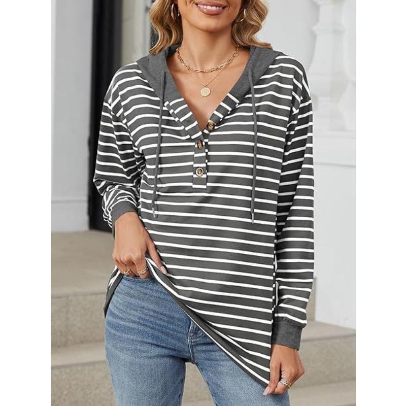 YYFS Women's Fashion Casual Stripe Print Long Sleeve Hooded Hoodies & Sweatshirts