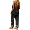 Women Sleeveless Pullover Casual Top with Back Cutout Loose Fit and Elastic Waist Floral Print Pants Two Piece Lounge Set