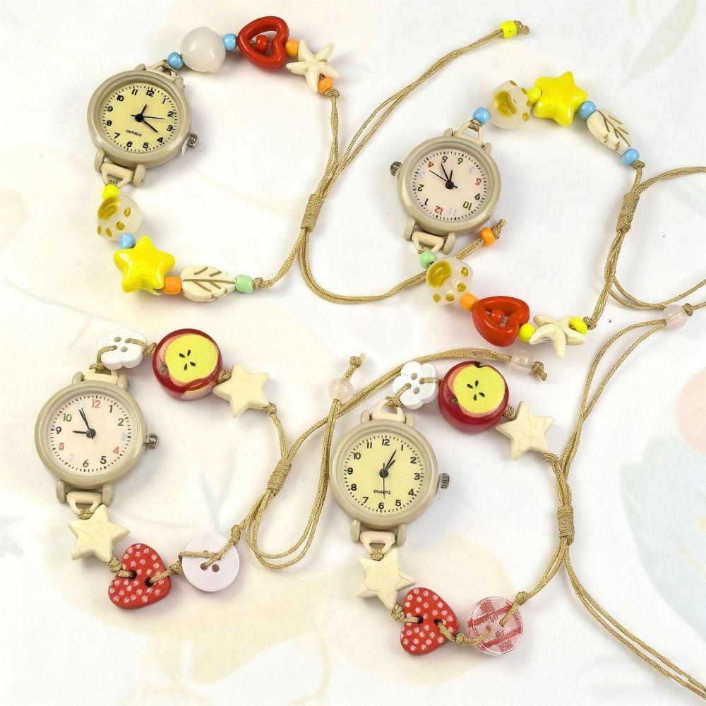 Beaded Star Heart Chain Watch Adjustable Quartz Watch Fashion Bracelet Watch  Women Girls