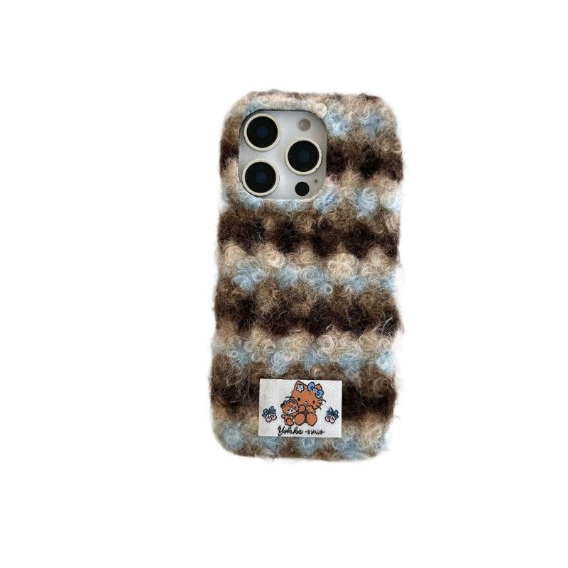 British Style Plaid Wool Phone Case for Apple iPhone 16/15/14/13/17 Pro Max - Full Wrap, Drop-Proof for Autumn & Winter