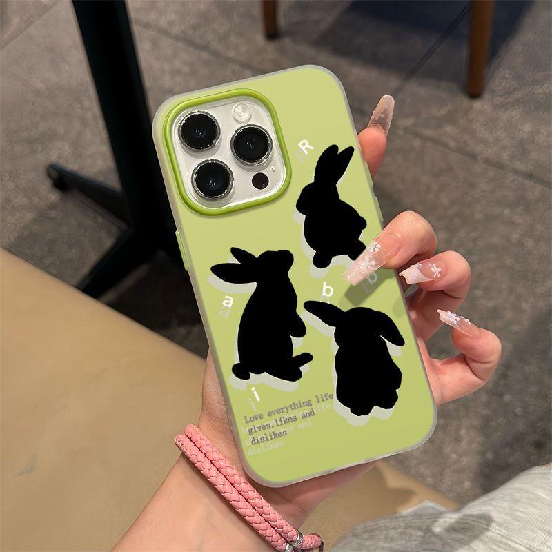 Ins black rabbit shadow for apple 16/17promax mobile phone case iPhone15 skin matte 13/12/14