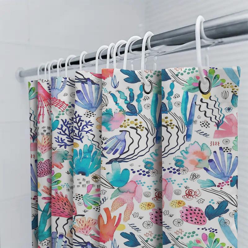 Colorful Coral Shower Curtain Modern Watercolor Bath Decor Printed Fabric Shower Panels for Bathroom Pink Blue Green White Red F
