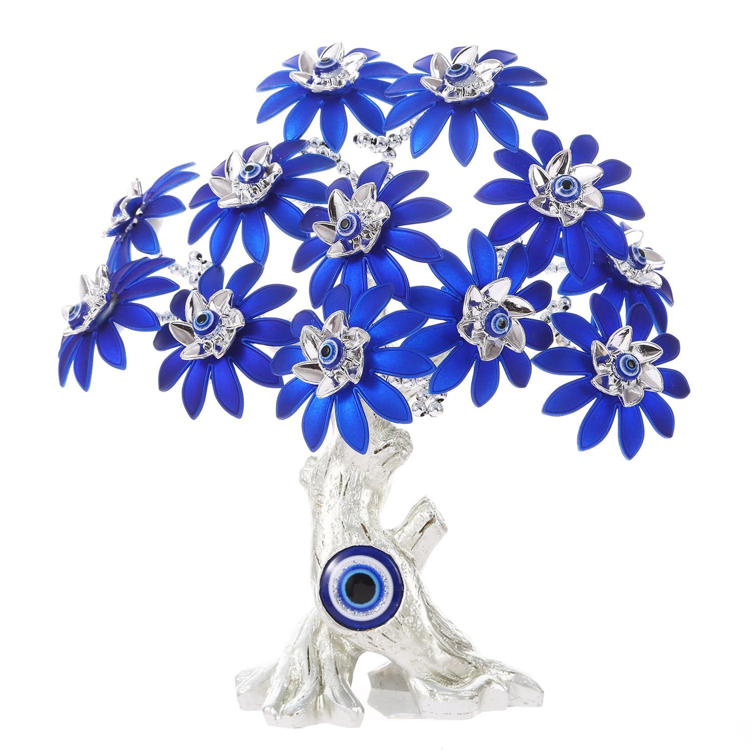 TIED RIBBONS Tree of Life Bonsai - (Silver & Blue, 22Cm) Evil Eye Tree Feng Shui Showpiece Items for Good Luck Positive Energy синий/серебряный